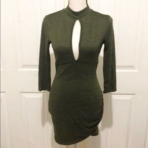Primi Green Assymetrical Bodycon Dress with Cutout